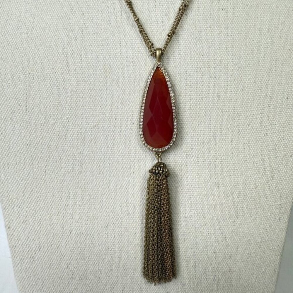 Lonna &‎ Lilly Long Tassel Necklace Gold-Tone Chain Faceted Glass